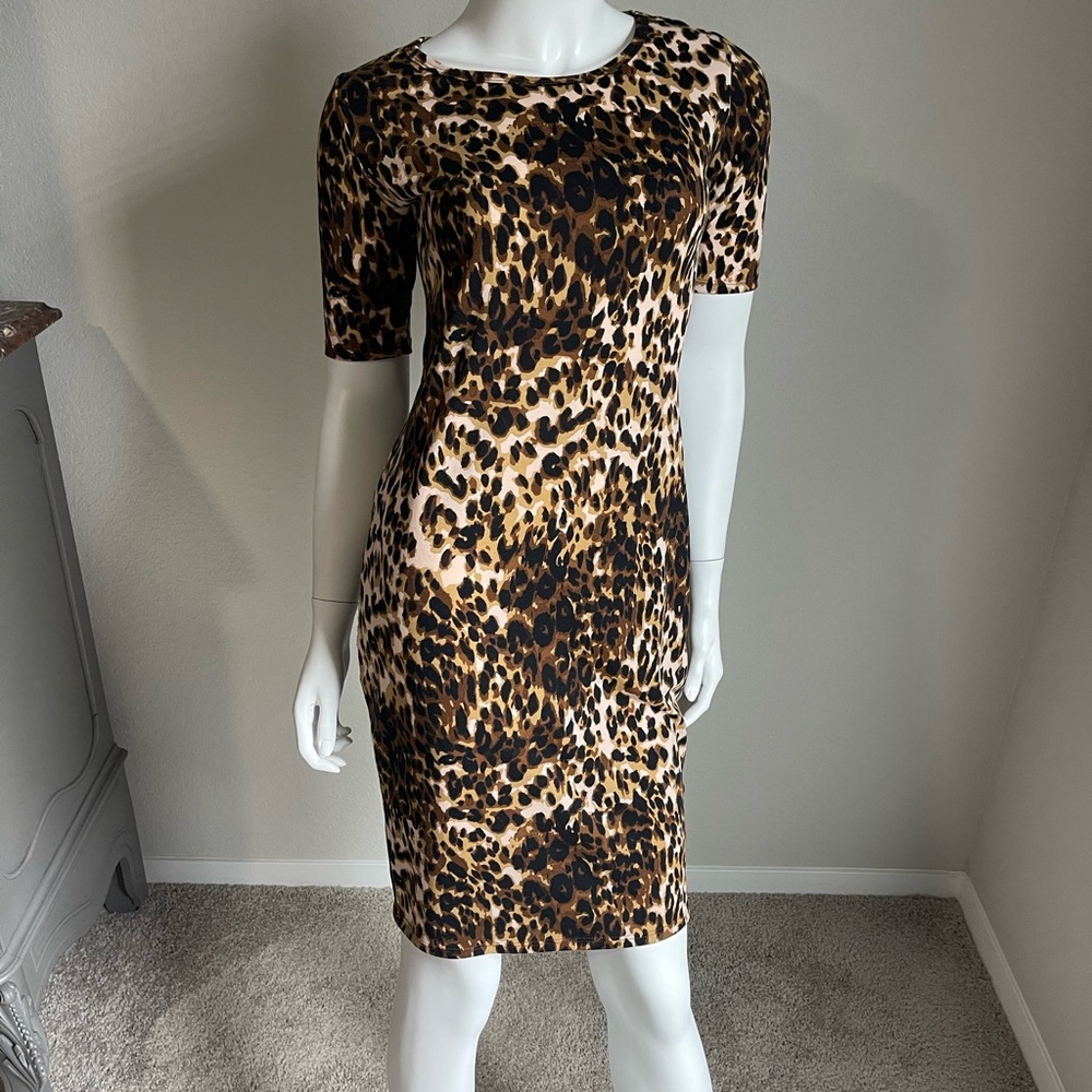 LuLaRoe Brown and Black Sheath Dress Short Sleeve Crew Neck